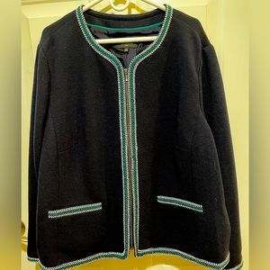 NEW Talbots Size 24W Navy Blazer Textured Zip Front Jacket Braid Accent Classic